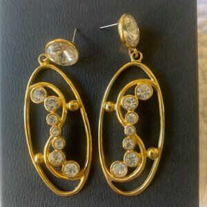 Vintage Earrings Pierced Bijoux Designs Crystal Oval Openwork Drop Dangle Z